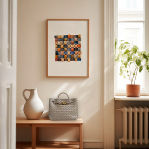 Framed Bottega Veneta-inspired woven leather digital print. Purchase for a chance to win a Bottega Veneta Small Andiamo bag.